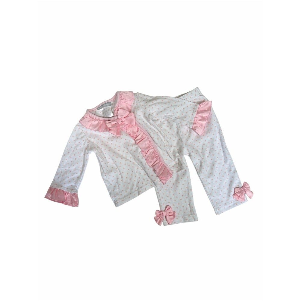 Wendy Bellissimo Baby Girl 2 Piece Pajama Set Pink Hearts Ruffle Bow Size 12M